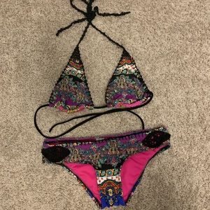 Multi color crotchet bikini size small